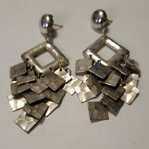 Silver Geometric Dangle Earrings